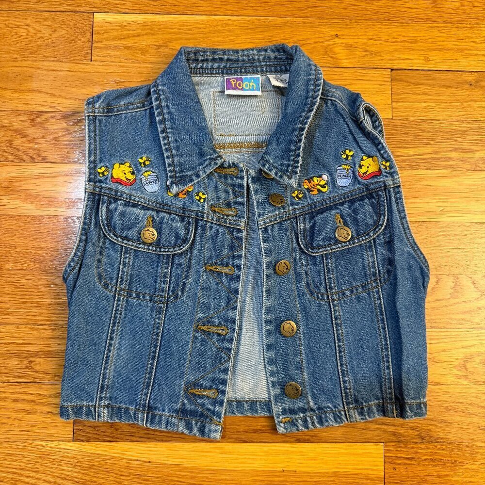 Vintage Disney Winnie the Pooh 100 Acre Collection Embroidered Denim Vest Small